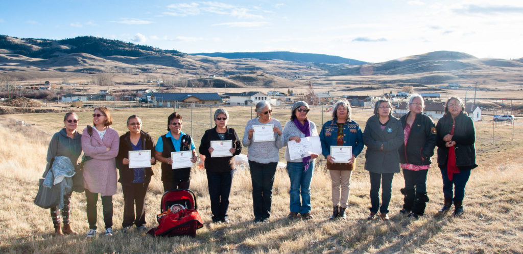 Group of Reclaiming My Language graduates gather with certificates following course hosted by Upper Nicola Band in Merritt in 2019.